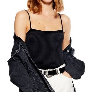 Topshop Ribbed Square Neck Bodysuit